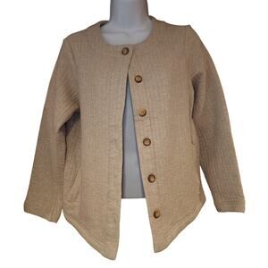 Pure Jill Quilted Cotton Beige Button Up Cardigan Sz Small